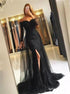 Off the Shoulder Lace Mermaid Prom Dresses with Slit LBQ3608